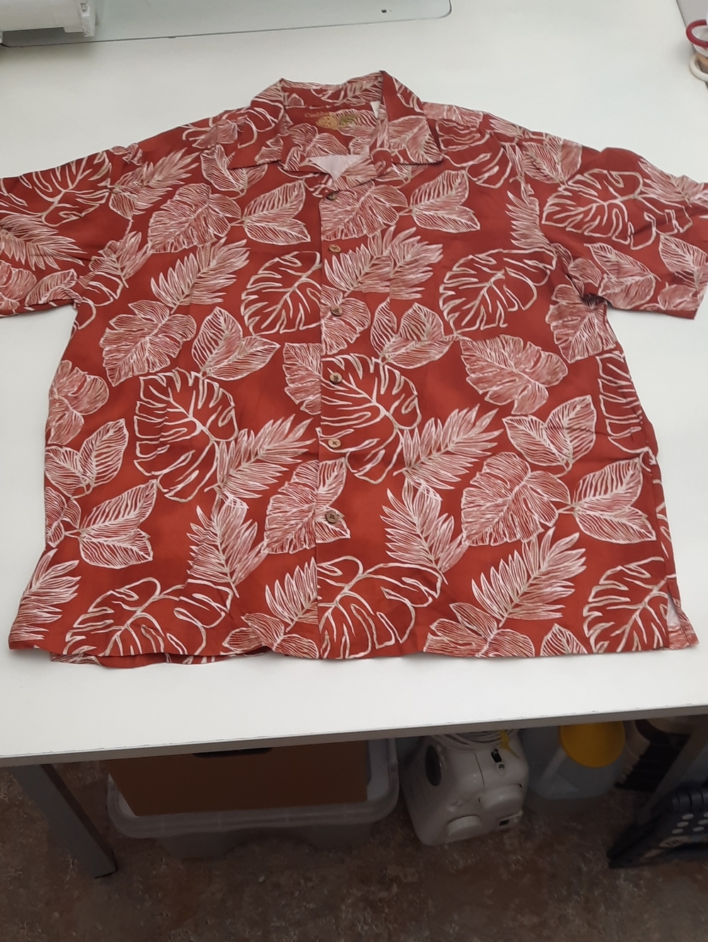 Caribbean Men's Rust Tropical Leaf Button-Down Shirt - Size XL